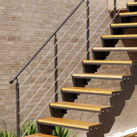 Escalier extérieur Astra avec tubes inox 12mm - dun côte, 34 - 40cm (2 marches), Mélèze brut, galvanisé et peint noir
