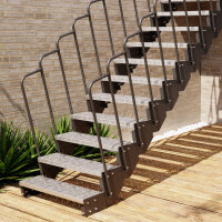 Escalier extérieur Astra avec barreaux - des deux côtes, 51 - 60cm (3 marches), grille profilée, galvanisé et peint noir