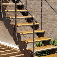 Escalier extérieur Astra avec cables Inox 4mm - des deux côtes, 51 - 60cm (3 marches), Mélèze brut, galvanisé et peint noir