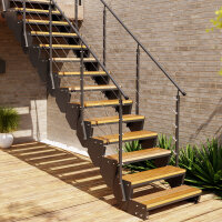 Escalier extérieur Astra avec cables Inox 4mm - des deux côtes, 102 - 120cm (6 marches), Mélèze brut, galvanisé et peint noir