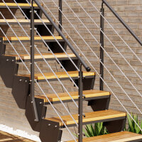 Escalier extérieur Astra avec tubes inox 12mm - des deux côtes, 34 - 40cm (2 marches), Mélèze brut, galvanisé et peint noir