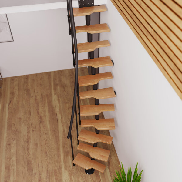 Escalier gain de place ATRIUM Pico, 259 - 350cm (13 marches), Noir, Aulne