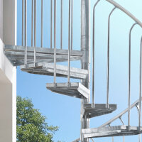 Escalier extérieur en colimaçon K2 WPC, 120cm, 282 - 329cm (13 marches + palier + tube suppl.), Couleur WPC: Marron