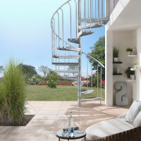 Escalier extérieur en colimaçon K2 WPC, 120cm, 282 - 329cm (13 marches + palier + tube suppl.), Couleur WPC: Anthracite