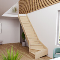Escalier en bois Monti 1/4 tournant sans rampe- 52cm, tournant à gauche, épicéa massif, avec contremarches, - 280cm (13 marches)