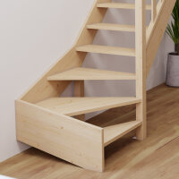 Escalier en bois Monti 1/4 tournant avec rampe- 52cm, tournant à droite, épicéa massif, sans contremarches, - 280cm (13 marches)