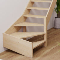 Escalier en bois Monti 1/4 tournant sans rampe- 74cm, tournant à gauche, épicéa massif, sans contremarches, - 280cm (13 marches)