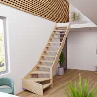 Escalier en bois Monti 1/4 tournant sans rampe- 74cm, tournant à droite, épicéa massif, sans contremarches, - 280cm (13 marches)