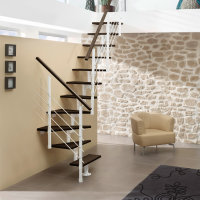 Escalier modulaire York- Tournant: à droite, Couleur métal: Anthracite (gris foncé), Teintes bois: Hêtre clair (nature), 234 - 299cm (12 marches)