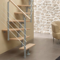 Escalier modulaire York- Tournant: à droite, Couleur métal: Anthracite (gris foncé), Teintes bois: Hêtre clair (nature), 234 - 299cm (12 marches)