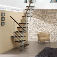 Escalier modulaire York- Tournant: à droite, Couleur métal: Anthracite (gris foncé), Teintes bois: Hêtre clair (nature), 234 - 299cm (12 marches)