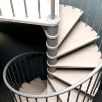 Escalier colimaçon C20 - 140cm, 168 - 184cm (7 marches + palier), peint blanc, nature, main courante en pvc