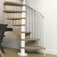 Escalier colimaçon C20 - 140cm, 168 - 184cm (7 marches + palier), peint blanc, nature, main courante en pvc