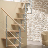 Escalier modulaire York- Tournant: à droite, Couleur métal: Anthracite (gris foncé), Teintes bois: Hêtre foncé (wenge), 252 - 322cm (13 marches)