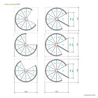 Escalier colimaçon C20 - 140cm, 231 - 253cm (10 marches + palier), peint noir, noyer, main courante en pvc