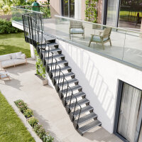 Escalier extérieur Astra avec palier et rampe: barreaux  avec remplissage, 68 - 80cm (4 marches + palier), 2 supports muraux, grillage soudée