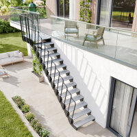 Escalier extérieur Astra avec palier et rampe: barreaux , 51 - 60cm (3 marches + palier), 2 supports muraux, grille profilée