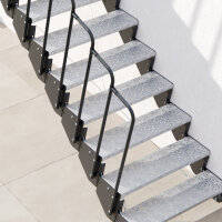 Escalier extérieur Astra avec palier et rampe: barreaux , 51 - 60cm (3 marches + palier), 2 supports muraux, grille profilée