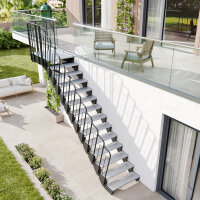 Escalier extérieur Astra avec palier et rampe: barreaux  avec remplissage, 68 - 80cm (4 marches + palier), 2 supports muraux, grille profilée