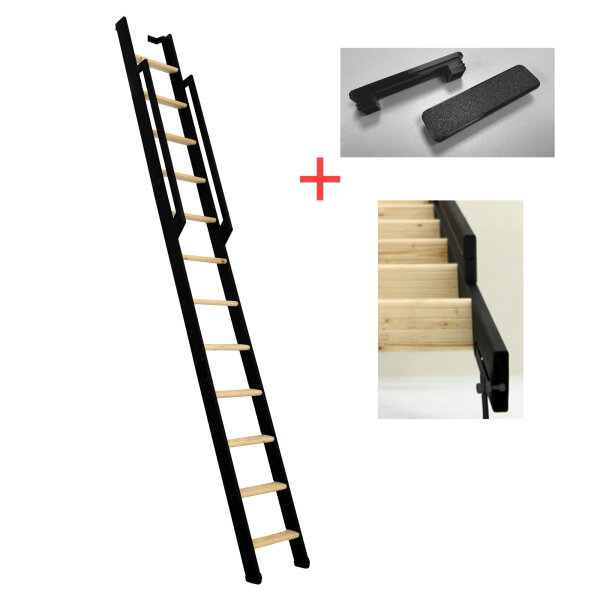 Échelle de meunier / escalier gain de place Move- Anthracite (gris foncé), - 290cm (12 marches), Hêtre massif avec capuchons