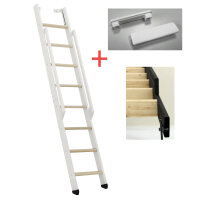 Échelle de meunier / escalier gain de place Move - 199cm (8 marches)-Polar-White (blanc)-Épicéa massif-Avec capuchons