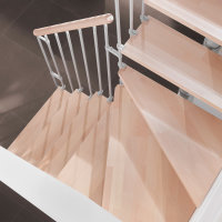 Escalier modulaire Manhattan 70cm,à droite,Polar-White (blanc),Railing NEW (parallèle),Hêtre clair (nature),221 - 299cm (12 marches)