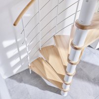 Escalier en colimaçon Caparo- 120cm, Polar-White (blanc), Hêtre clair (nature),  - 305,5cm (12 marches + palier)