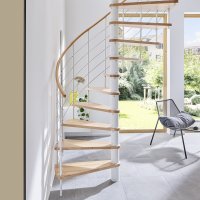 Escalier en colimaçon Caparo- 120cm, Polar-White (blanc), Hêtre clair (nature),  - 305,5cm (12 marches + palier)