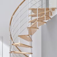 Escalier en colimaçon Caparo- 120cm, Polar-White (blanc), Hêtre clair (nature),  - 305,5cm (12 marches + palier)