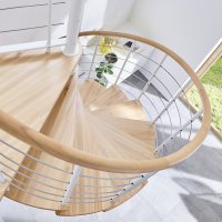 Escalier en colimaçon Caparo- 120cm, Polar-White (blanc), Hêtre clair (nature),  - 305,5cm (12 marches + palier)