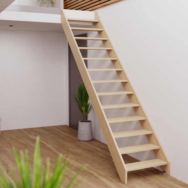 Escalier en bois Monti sans rampe- 52cm, épicéa massif, sans contremarches, - 280cm (13 marches)