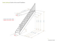 Escalier en bois Casablanca avec rampe- 52cm, épicéa massif, avec contremarches, - 280cm (13 marches)