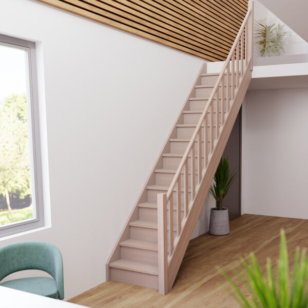 Escalier en bois Monti avec rampe- 52cm, hêtre  massif, avec contremarches, - 280cm (13 marches)