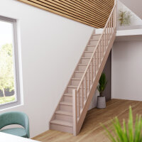 Escalier en bois Monti avec rampe- 52cm, hêtre  massif, avec contremarches, - 280cm (13 marches)