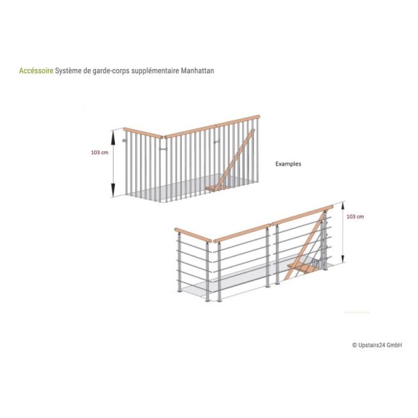 Balustrade Escalier Manhattan Polar-White (blanc)-Railing NEW (parallèle)-Hêtre clair (nature)