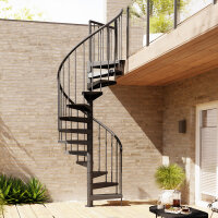 Escalier extérieur en colimaçon Gardini Couleur  - 110cm, 168 - 184cm (7 marches + palier), galvanisé et peint noir