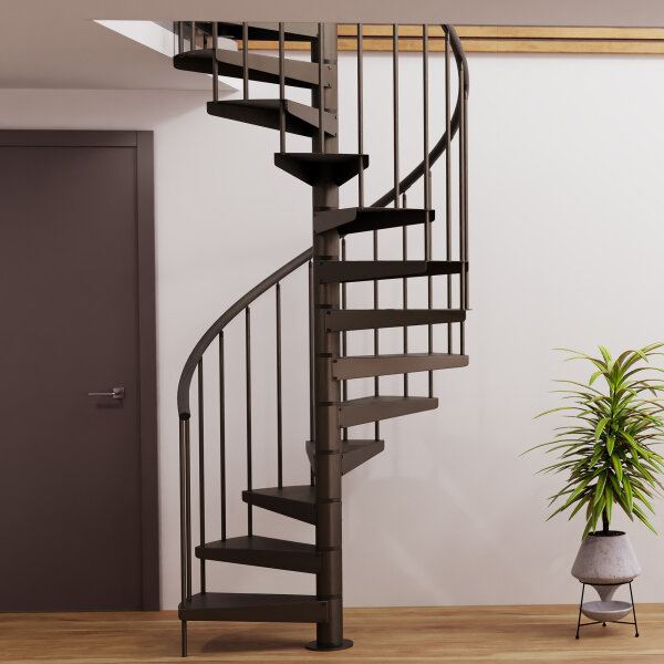 Escalier colimaçon Cannes - 140cm, 168 - 184cm (7 marches + palier), peint bronze