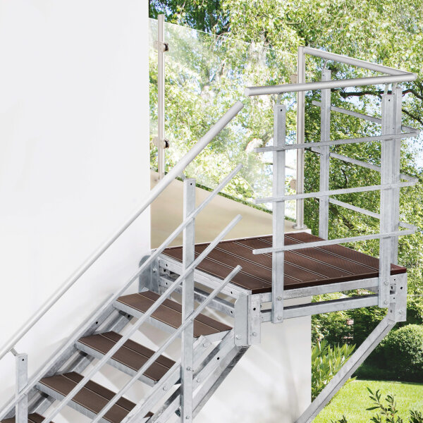 Escalier extérieur Hollywood WPC avec palier et 1 rampe - 100cm, 95-112cm (4 marches + palier), Anthracite