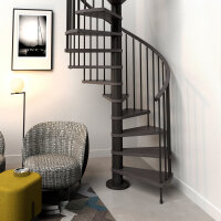 Escalier colimaçon C20 - 160cm, 231 - 253cm (10 marches + palier), peint blanc, noyer
