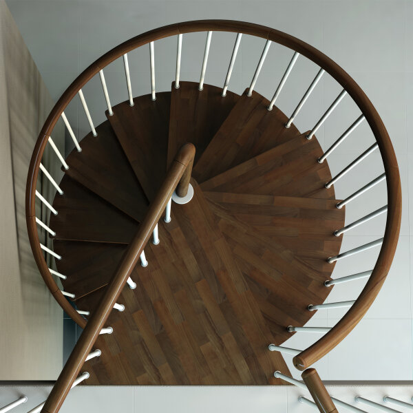Escalier colimaçon C20 - 110cm, 189 - 207cm (8 marches + palier), peint noir, wengé