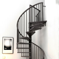 Escalier colimaçon C20 - 120cm, 168 - 184cm (7 marches + palier), peint bronze, wengé